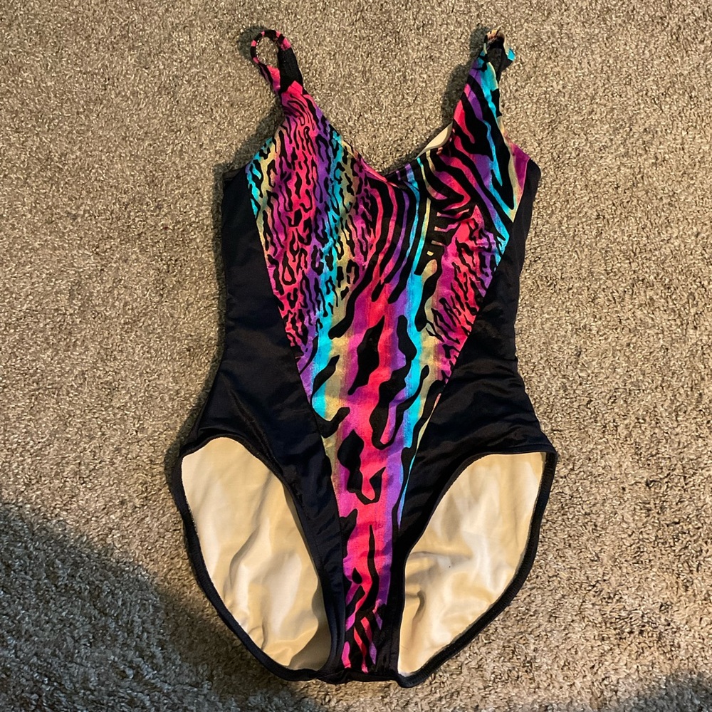 Women's Black One-Piece Swimsuit with Multicolor Animal Print